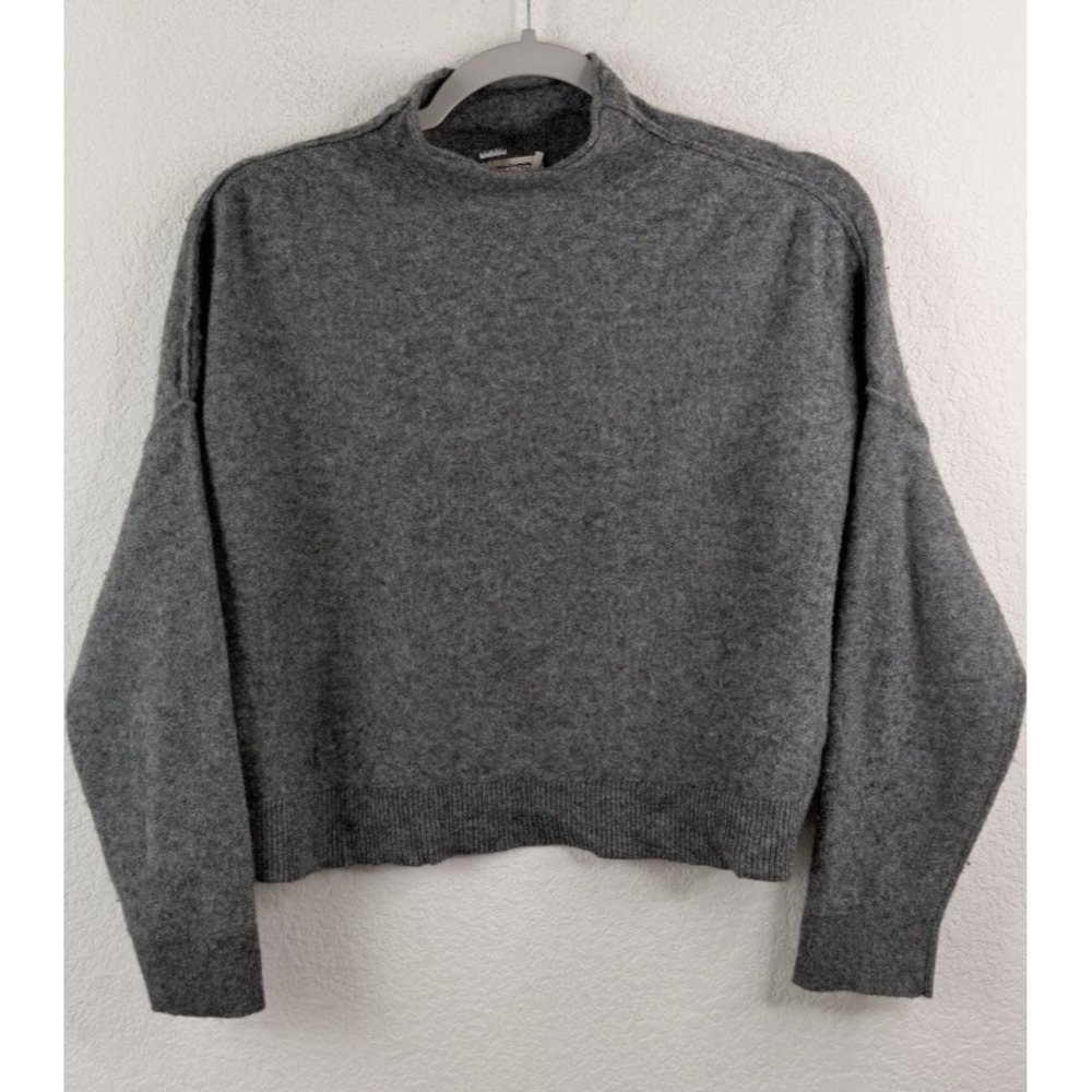 Pilcro Alani Cashmere Sweater Womens S Gray Rolled Neck Boxy Quiet Luxury Preppy